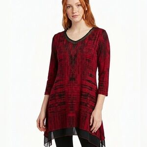 One World Cottony Knit Stretchy Long Sleeve Tunic Top